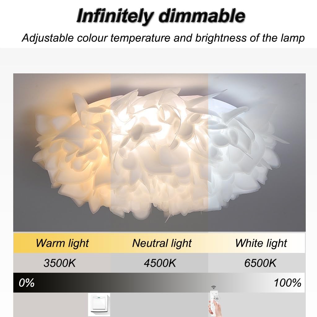 Nowoczesna Kwiatowa Lampa Sufitowa LED 24W/36W Z Pilotem, Biała PVC & Żelazo, 53/78cm Do Salonu, Sypialni, Jadalni, Biura – Design W Stylu Skandynawskim(53CM)