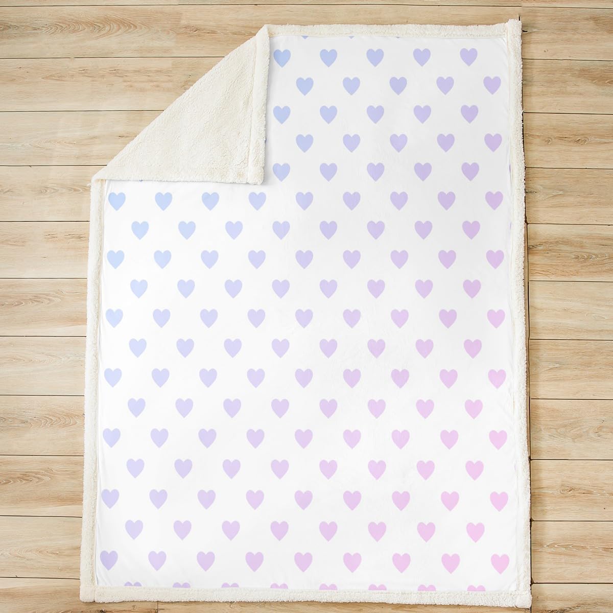 Heart Shaped Flannel Blanket,Blue Purple Pink Gradient Color Fuzzy Blanket for Children Present,Lovely Girls Style Watercolor Print Polyester Throw Blanket for Couch, Twin Size (60 x 80 Inch)