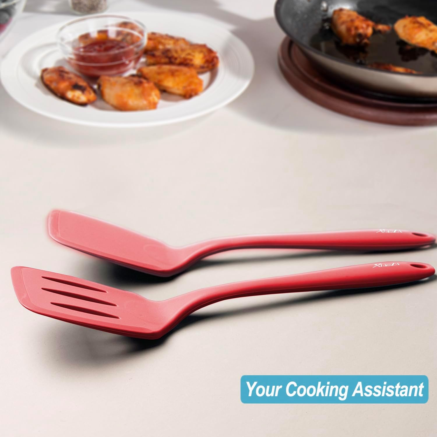 600˚F Heat Resistant Silicone Spatula Set, 13.6" Kitchen Spatula Turners for Non Stick Cookware, Flexible Spatulas with Thin Edges, Seamless Cooking Utensils for Fish, Eggs, Pancakes, Red - Image 9