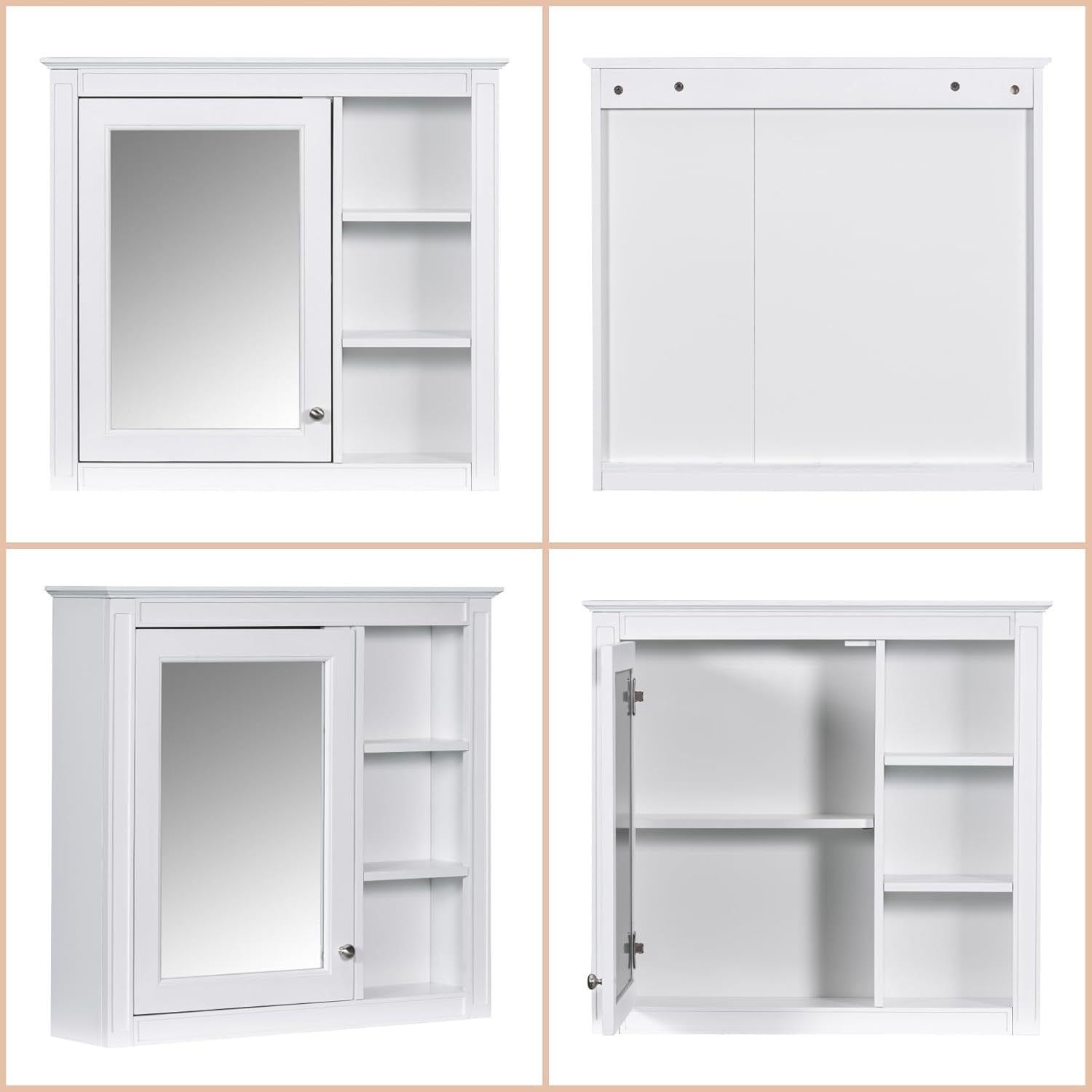 Merax Bathroom Medicine Cabinet with Mirror 30x28 Inch, Wall Mount Bathroom Storage Cabinet with 3 Open Shelves, Over Toilet Storage Cabinet Organizer, Small Mirrored Bath-Room Wall Cabinet, White