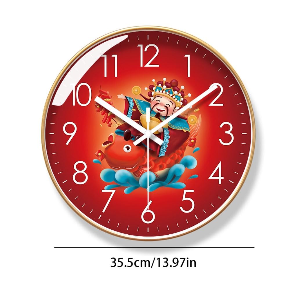 Orologio da parete Orologio da parete in stile cinese Orologio da soggiorno Orologio da casa festivo Dio della ricchezza Orologio da parete Orologio al quarzo silenzioso Reloj De Pared(A)
