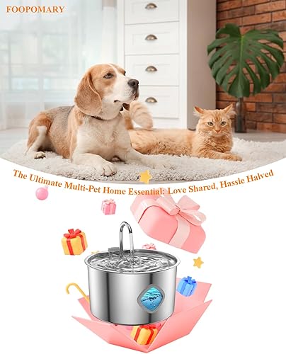 Miniatura 9 de Fuente de agua para gatos de acero inoxidable 3.2L108 onzas, dispensador automático de agua de gran capacidad para gatos en interiores con kit de 3
