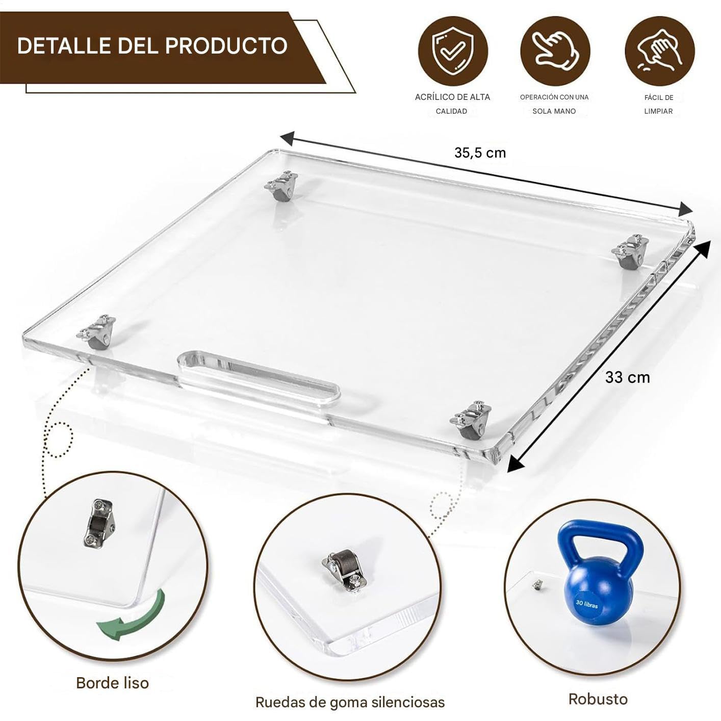 Bandeja Deslizante Para De Encimera,Bandeja Deslizante Acrílica Para Electrodomésticos Con Ruedas De Goma | Estación Móvil 35.5x33 Cm Para Ollas Utensilios | Tostadora Amasadora Máquina