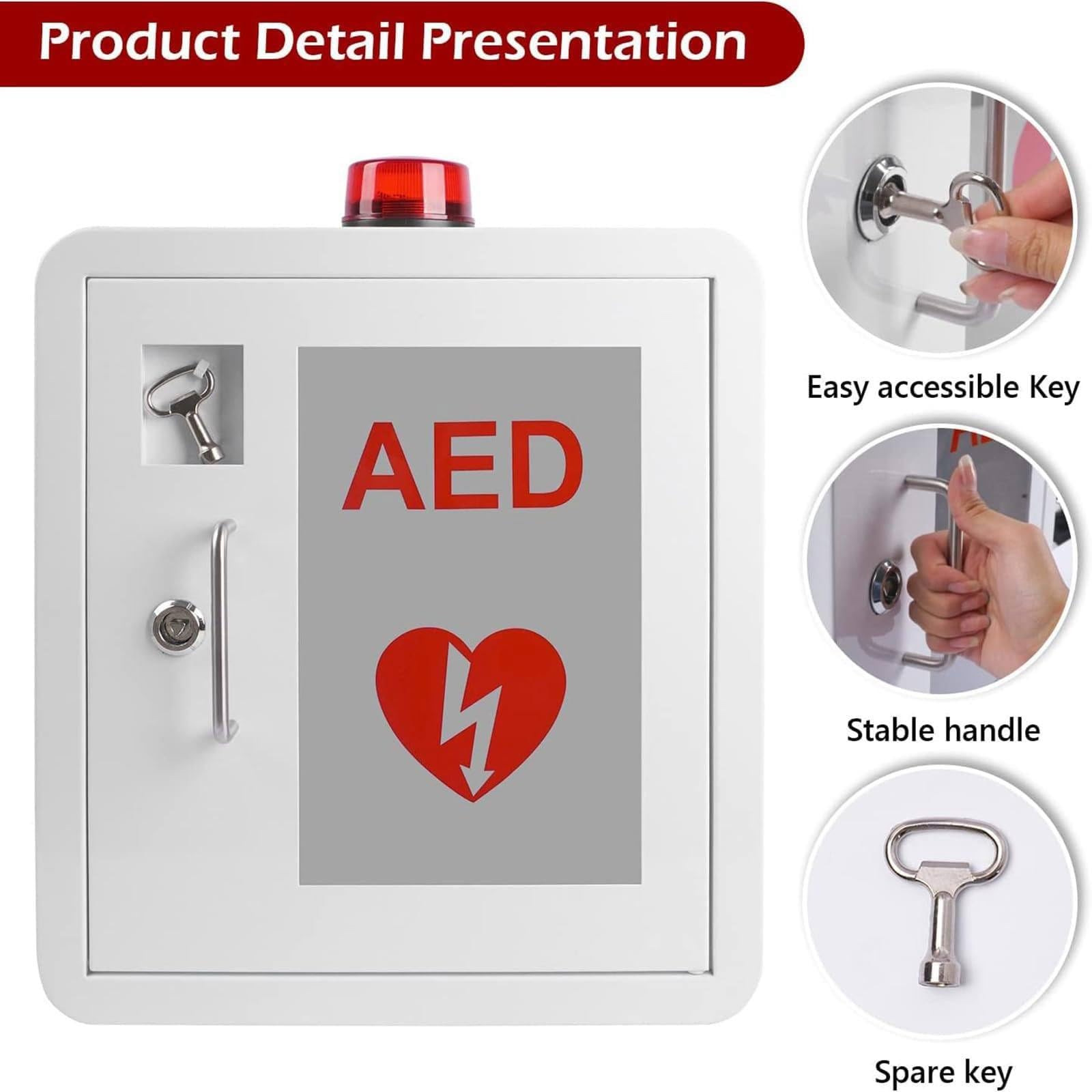 Armadio a parete for defibrillatore semiautomatico esterno (DAE) con sistema di allarme e luce, scatola for defibrillazione cardiaca, valigetta pronto soccorso