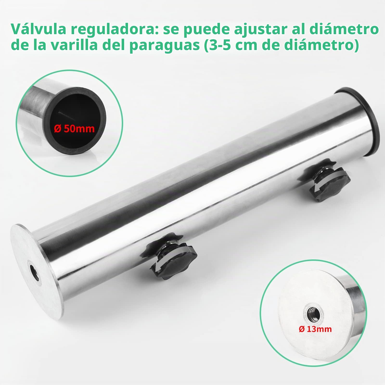 efuturetime Accesorios Soporte Sombrilla para Suelo Ø50mm de Acero Inoxidable, Parasol Base Tubepara sombrilla de Exterior con 2 Anillos Reductores de PVC (Ø32mm/40mm)