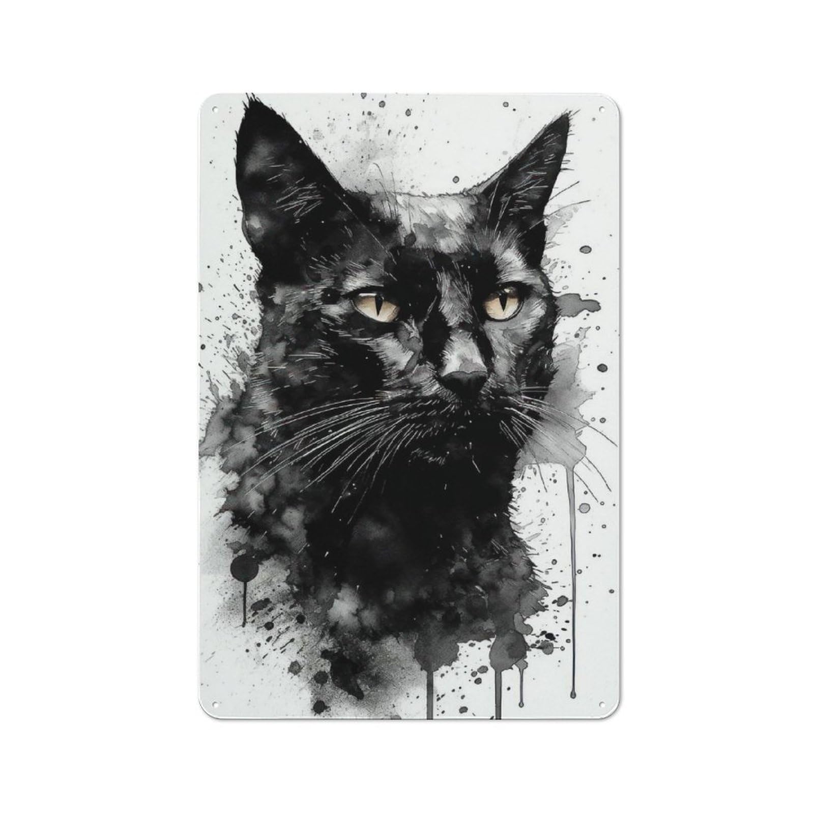 Junmoney Cat Portrait Watercolor Retro Metal Wall Decor 30X20cm, Tin Wall Sign For Bakery, Diner, Cafe Or Family Room