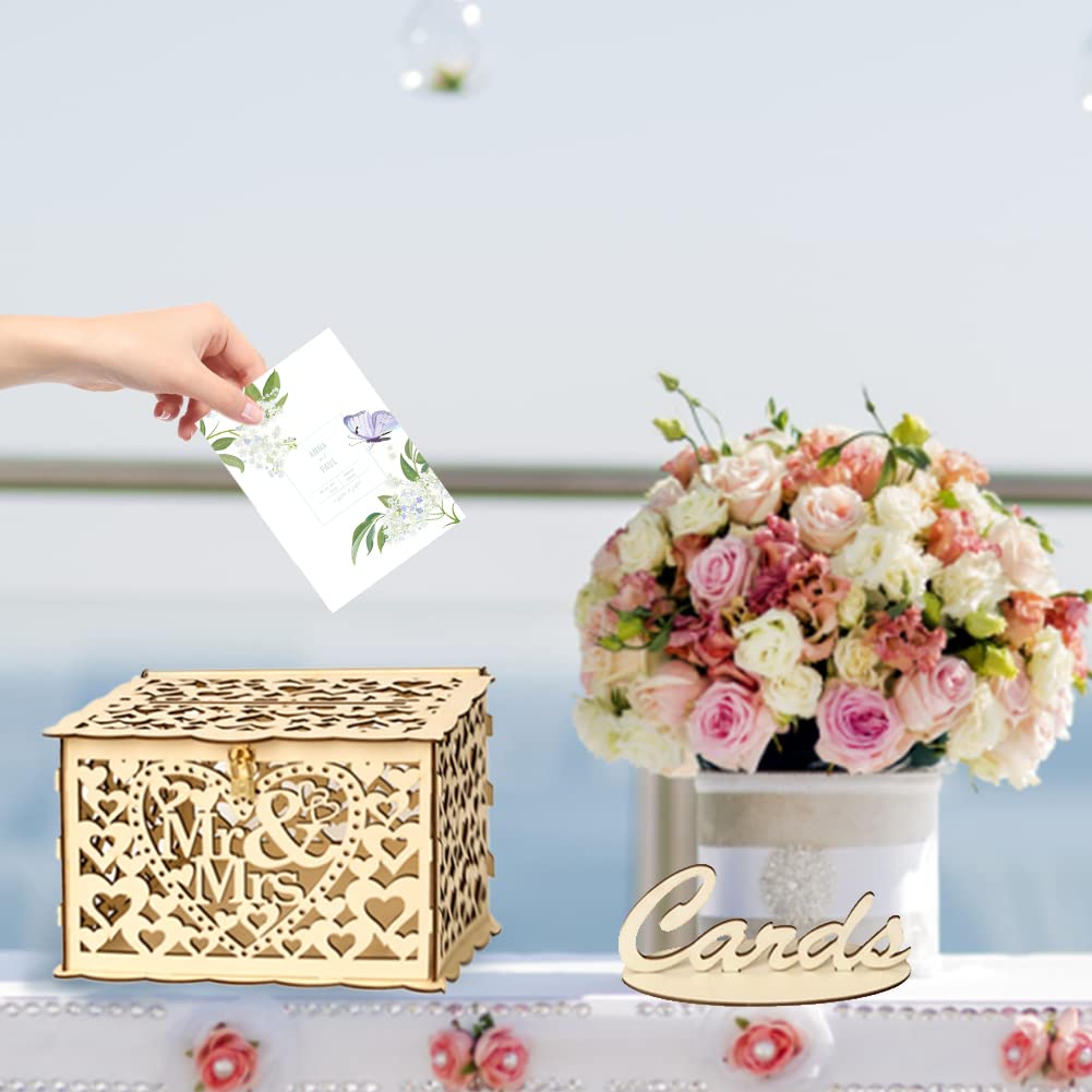 Scatola di Legno per Cartoline di Nozze Vintage con Coperchio Grande - Contenitore Regalo Mr & Mrs per Ricevimento Matrimonio e Anniversario