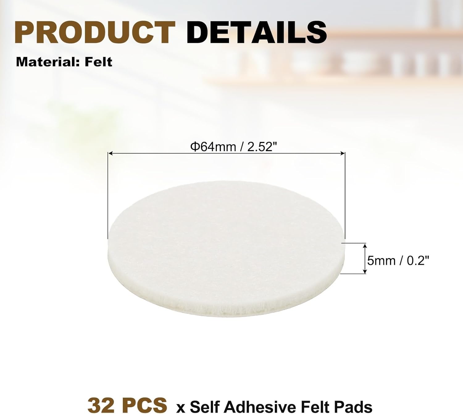 uxcell 32Pcs Non Slip Furniture Pads, 2.5" Round Self Adhesive Felt Bumpers Noise Reducing Furniture Feet Floor Protector for Chairs Tables Furniture Legs (White 0.2" Thick)