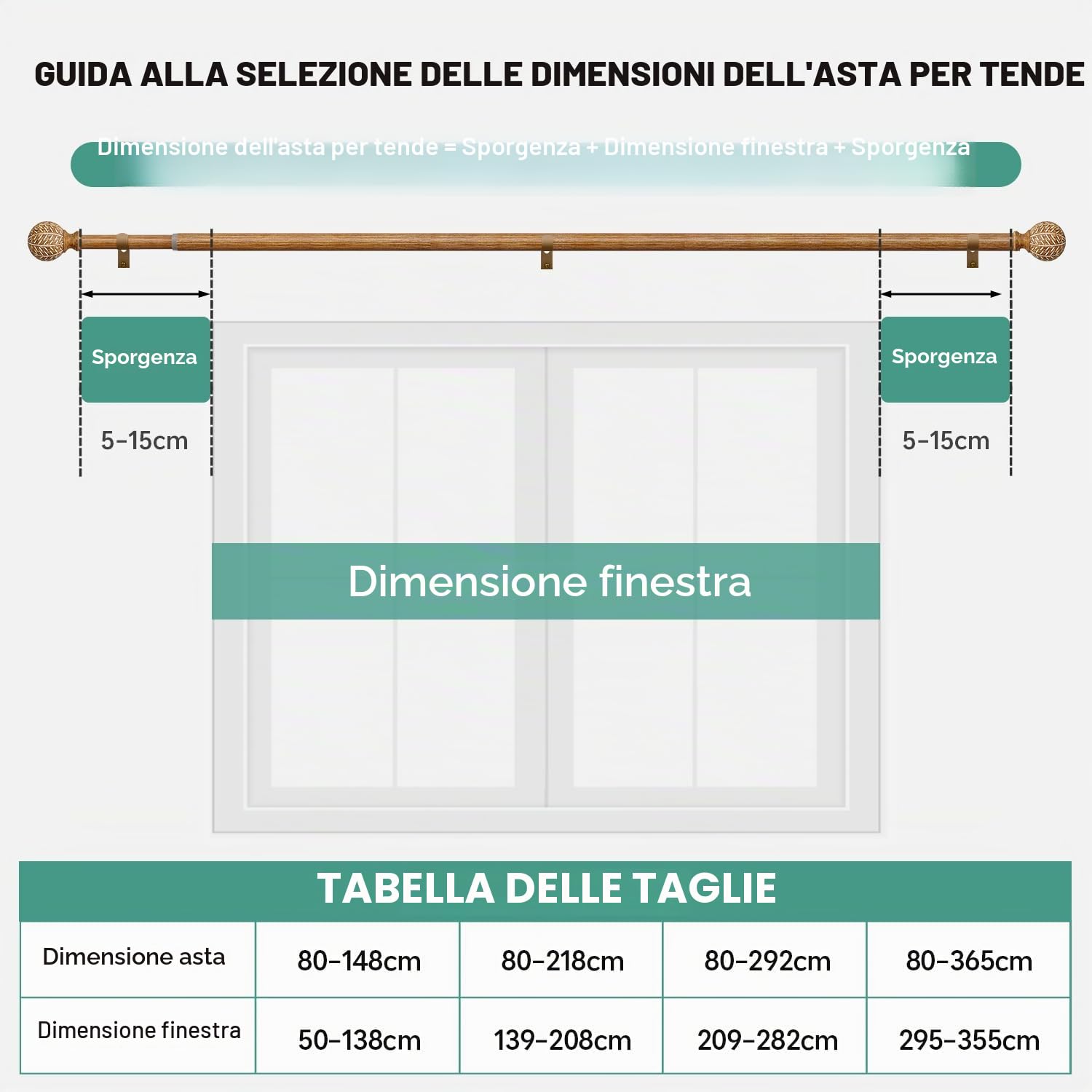 Bastone per tende per finestre, regolabile, in legno, 80-218 cm, 2,54 cm, resistente con finiture in finto legno con foglie, stile rustico Boho, colore legno naturale