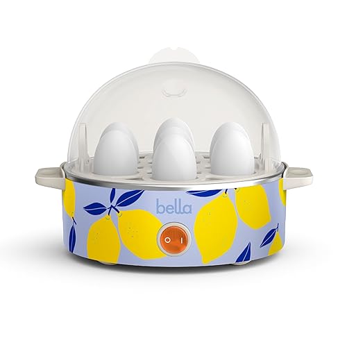 bella Electric Egg Cooker, 7 Eggs Capacity Tray, Single Stack, for Poached, Scrambled, Hard, Medium & Soft Boiled Eggs, Omelets and Steamed Dumplings, Auto Shutoff, 360 Watt, Blue Lemon Drop - 7 Eggs - Blue Lemon Drop