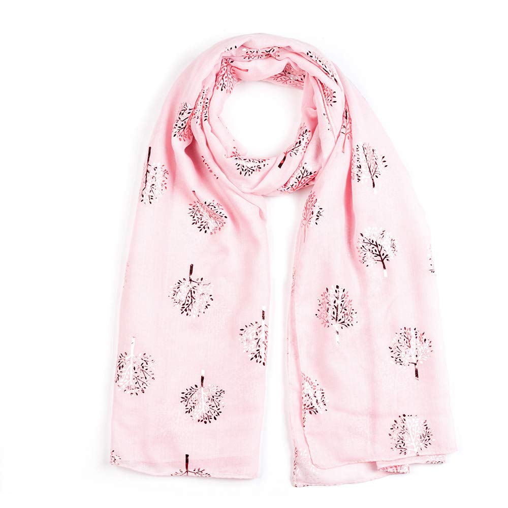 London Scarfs Women's Baby Pink Glitter Mulberry Trees Scarf Foil Printed Tree Fashion Wrap (Baby Pink)