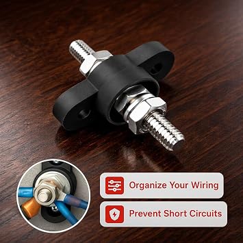 MGI SpeedWare 5/16 Feed-Thru Stud Junction Block Power Post for 12V 24V Automotive and Marine Battery Accessories Connections (Black)