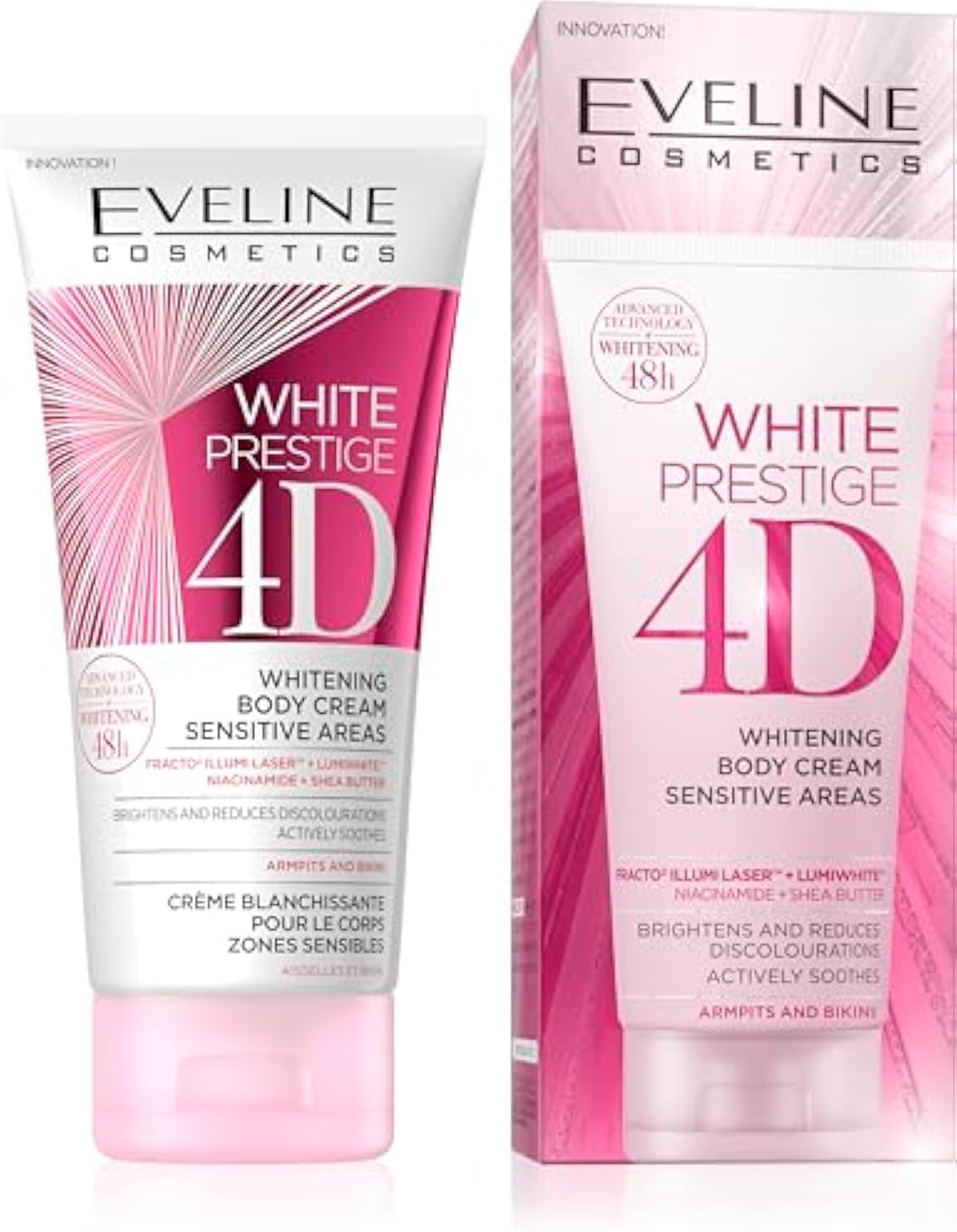 Eveline Cosmetics White Prestige 4D Whitening Body Cream for Sensitive Areas | Infused with Niacinamide and Shea Butter | 100ml |