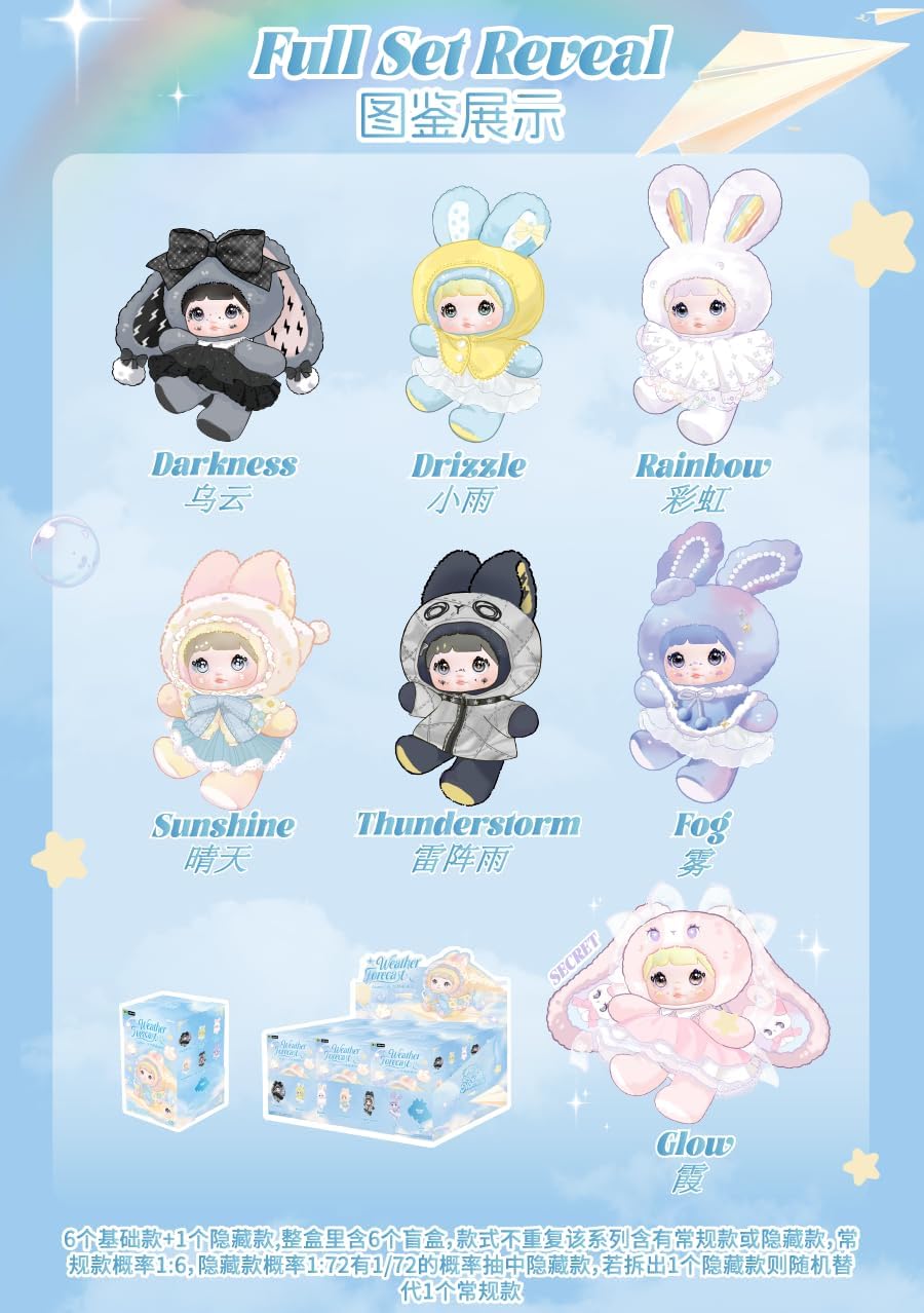 Nommi Weather Forecast Series Full Set 6Pcs Plush Blind Box Kawaii Collectable Keychain Ornament Mystery Box Vinyl Pendant