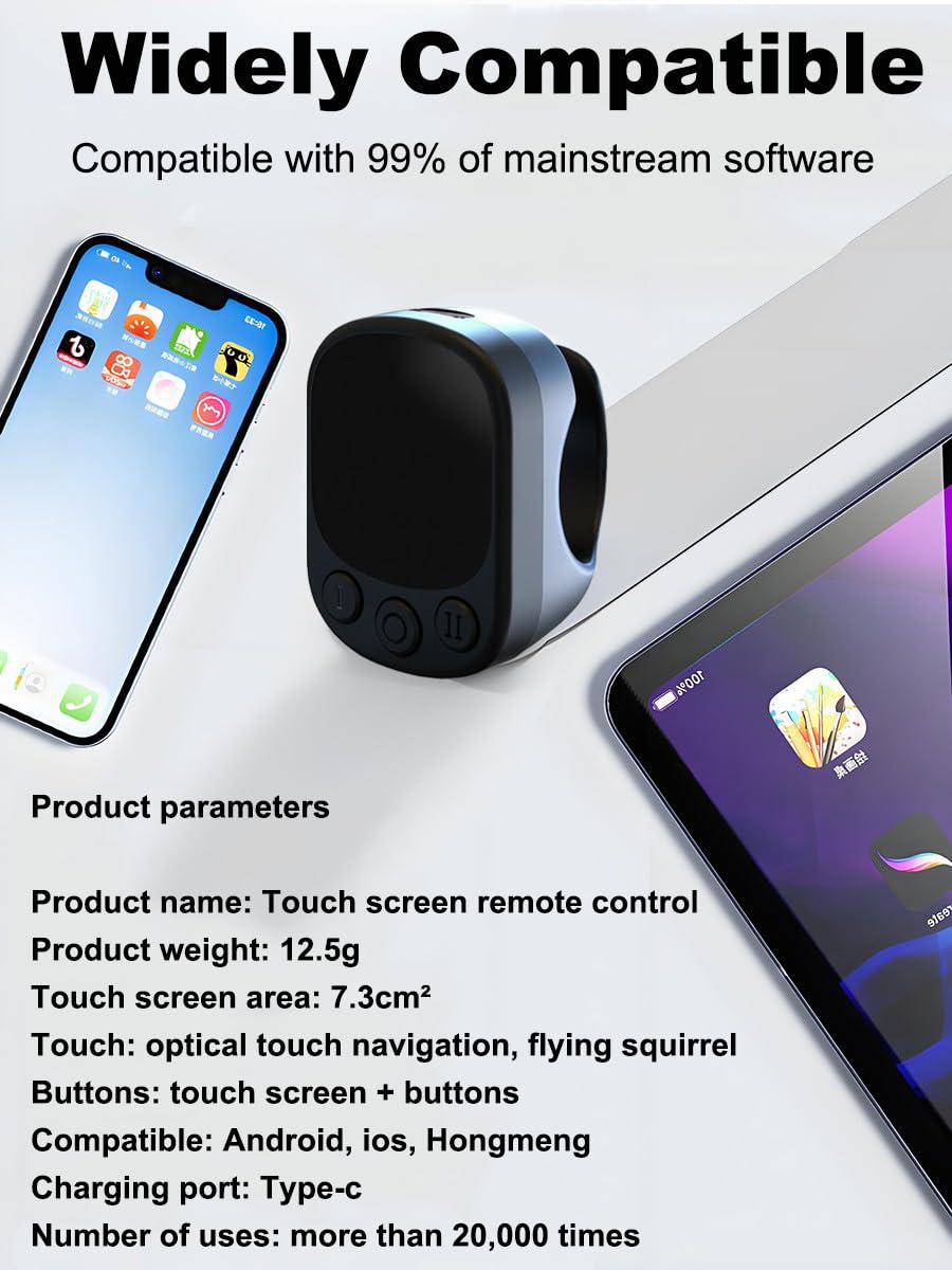 Fingerspitzen Scrolling Ring,2in1 Touchpad Bluetooth5.4 Page Turner & Maus für Tik Tok i-Phone iPad,Tragbare Handheld Bluetooth Maus mit Fernbedienung,Kabellose Finger Scroller Fernauslöser Controller
