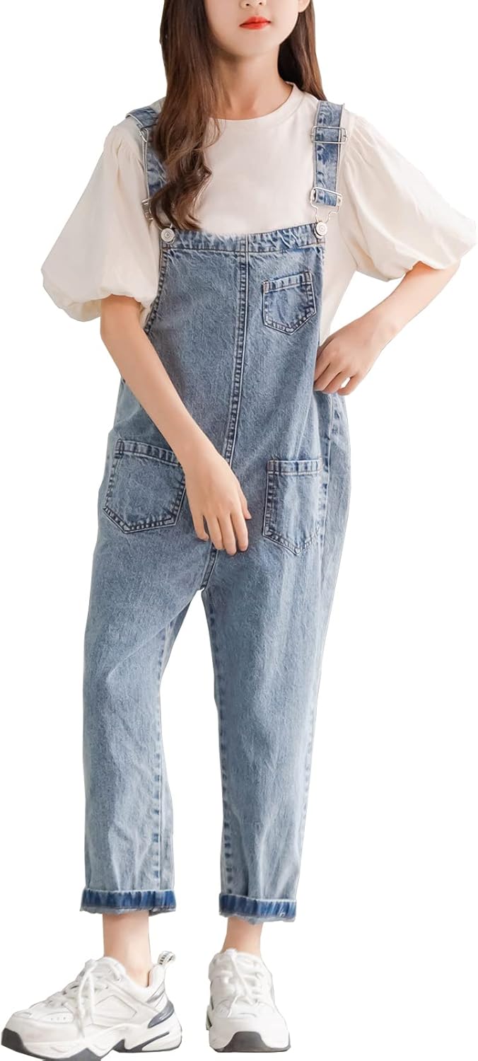 Little & Big Girls Suspender Overalls Girls Casual Dungarees Denim Jeans Bib Overalls Jumpsuits with Pockets