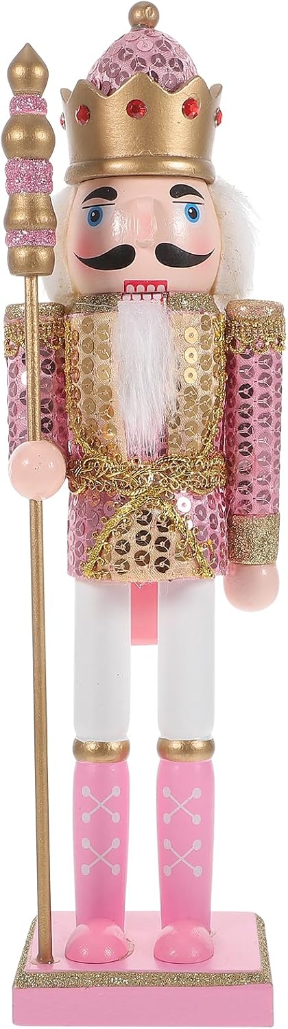 Pink Nutcrackers with Crowd and Scepter Nutcracker with Open Mouth for Xmas, Holiday, Party, Tabletop