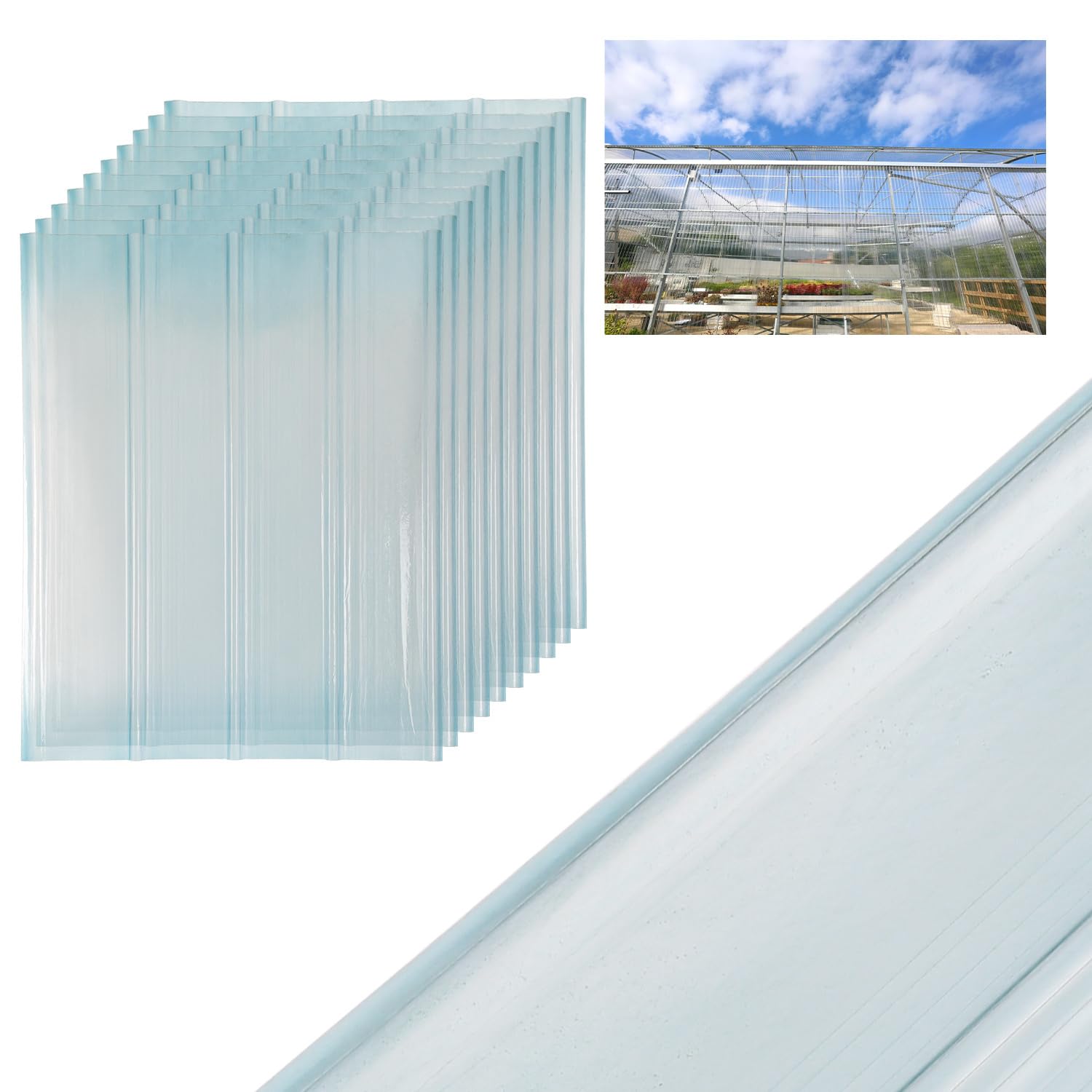 Wellplatten, 2 mm FRP-Trapezprofil-Wellblech, 90 * 120 cm Wellplatten Transparent, Dachplatten Wetterfest, Dach Profilplatten Trapez, Beleuchtungspaneele, 10 Stück
