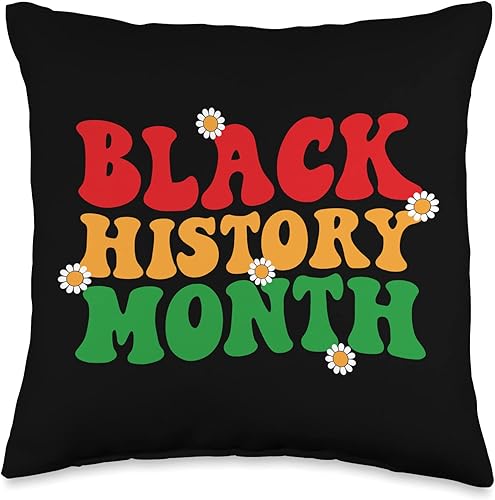 Pride African American Black History Month Apparel Retro Groovy Black History Month Pride African American Throw Pillow, 16x16, Multicolor