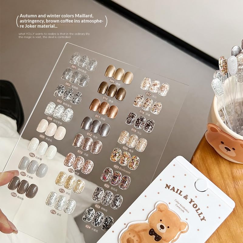 NAIL & YOLLY 24 Colors Gel Nail Polish Set, UV Gel Varnish with Glitter and Solid Colors, Semi Permanent Soak Off Nail Art