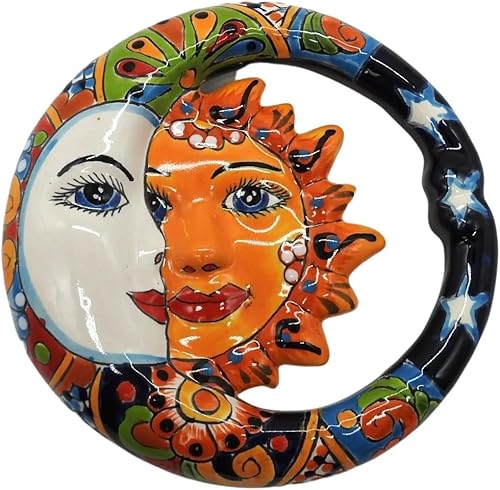 Talavera Pottery Store Eclipse - Figura de pared pintada a mano para interiores y exteriores, multicolor, esmaltada