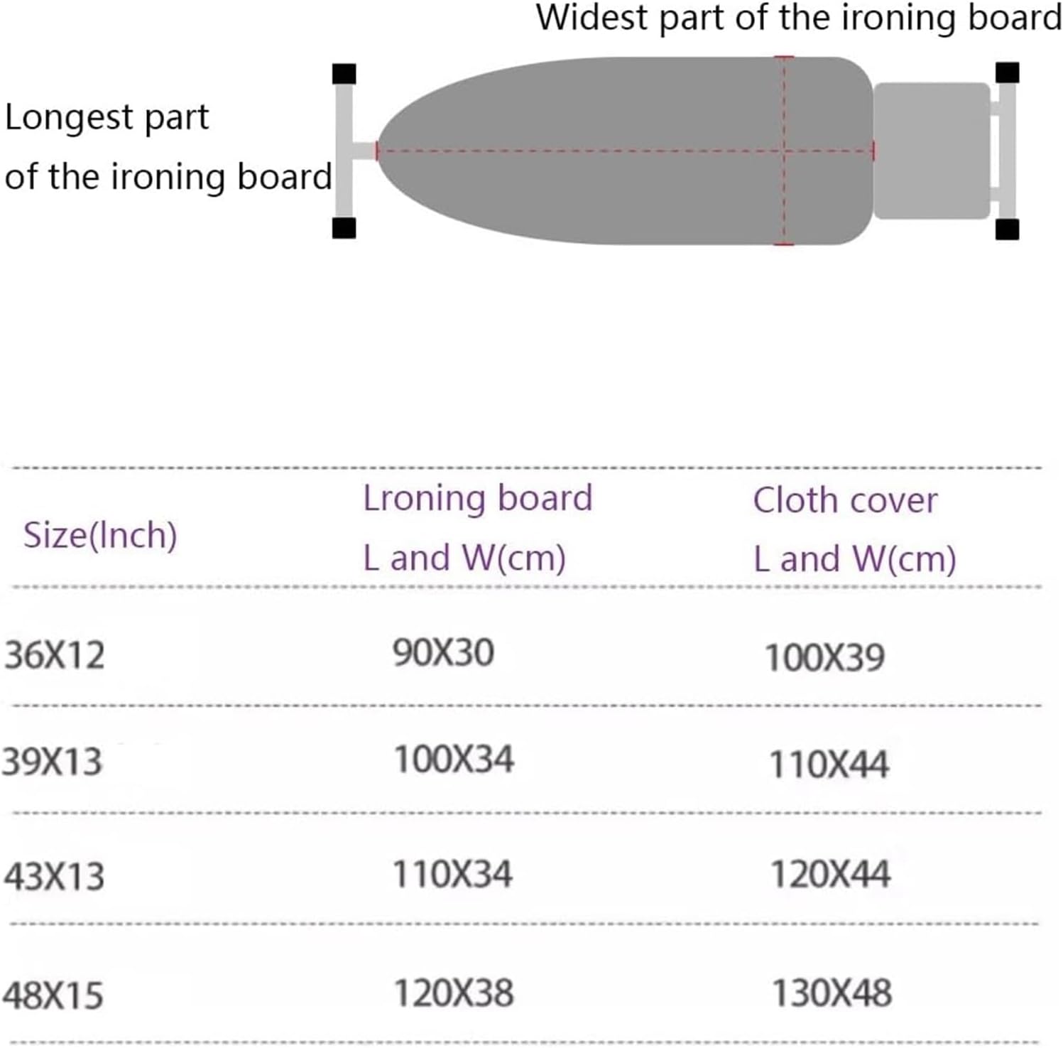 Ironing board cover, Heavy Duty Thick Padding, Full Size Resist Scorching Drawstring Tightening(Gray,36x12inch)