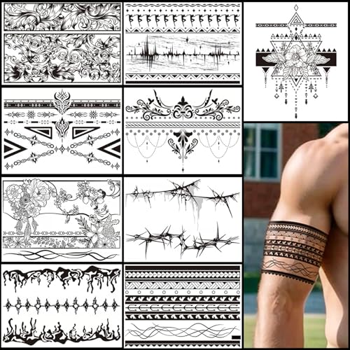 Casciybo Totem Temporary Tattoosfor Women Men, Realistic Large Black 9 Sheets Adult Art Design Temporary Tattoos Waterproof, Half Arm/DIY Spine Free Combination Fake Tattoos