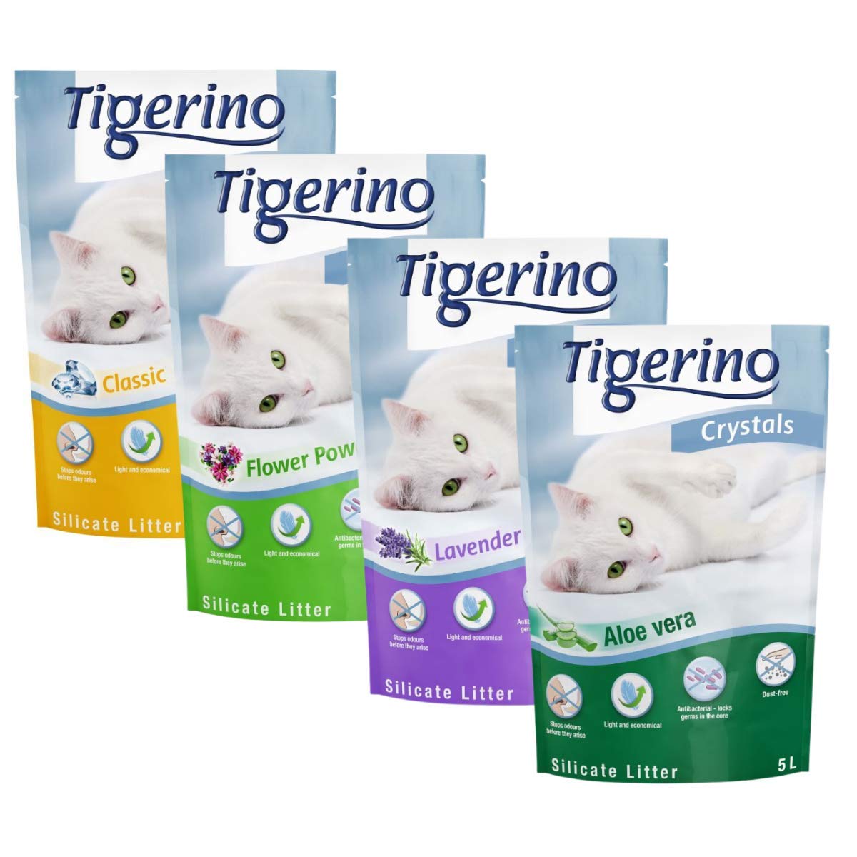 Tigerino Crystals Katzenstreu gemischt Probepackung 6 x 5 Liter stoppt Gerüche in Sekundenschnelle antibakteriell kompostierbar und umweltfreundlich + Applaws Katzen-Thunfischleine