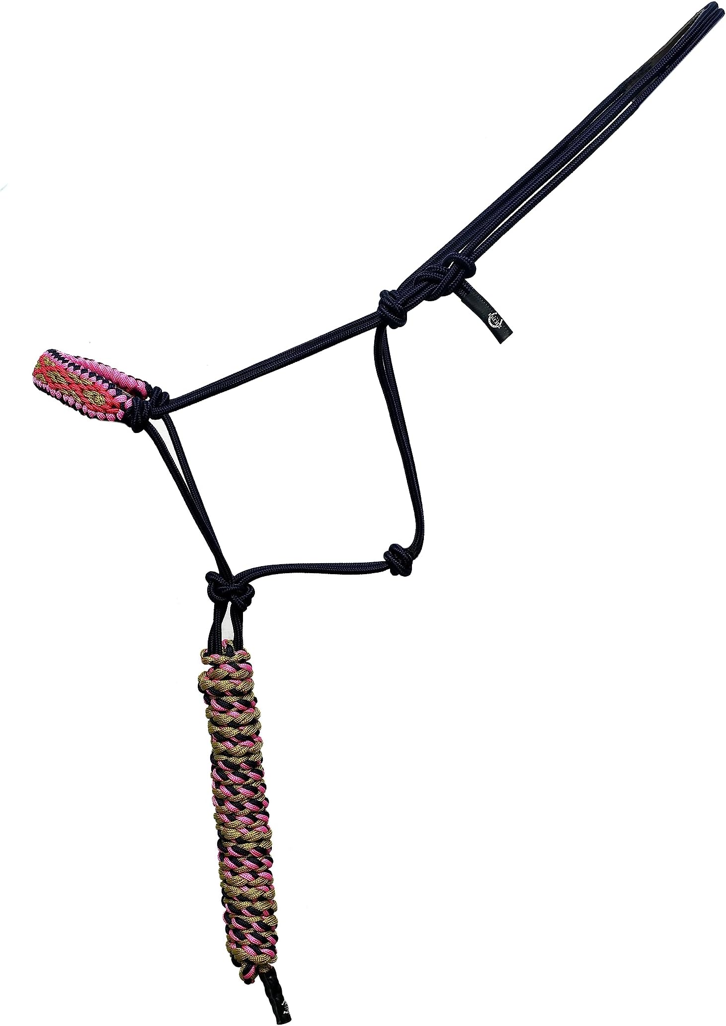 BLACK HOOF Barrel Racer Western Navajo Braided Paracord Nose Rope Halter w/Tri Color Hand Braided 9' Lead