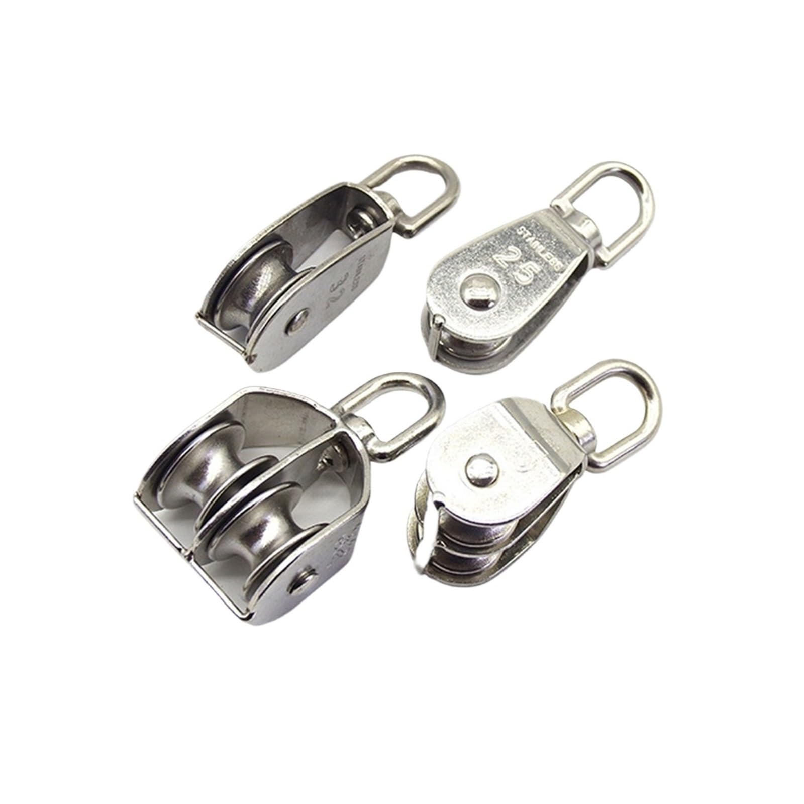 Polea de elevación de acero inoxidable, herramienta de polea de cuerda de doble rueda M15/M25 de 32 mm, equipo de elevación giratorio para elevación resistente