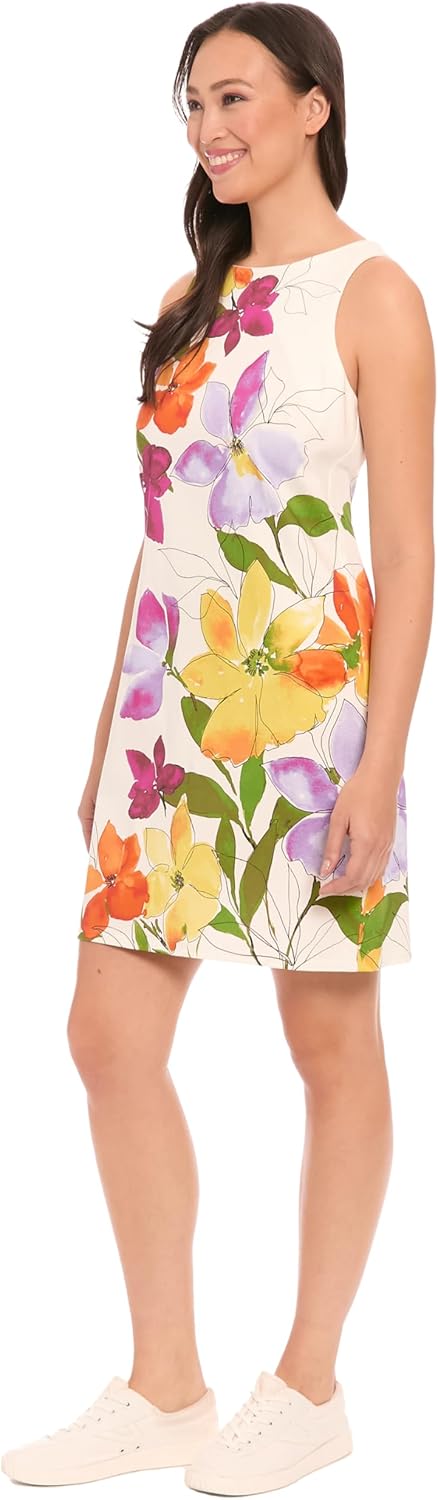 Women's Sleeveless Shift Cotton Sateen Above Knee Length Special Occasion Summer Cocktail Dress