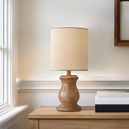 Miniatura 3 de OYEARS - Lámpara de mesa pequeña de 12.25 pulgadas para dormitorio, sala de estar, simple, retro, de grano de madera, lámparas de noche adecuadas