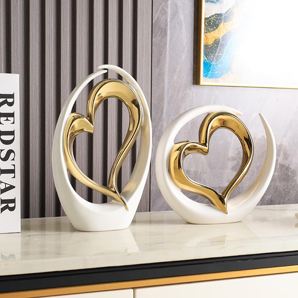 JXCBXJ Heart ceramic statue,Home Decoration Art Statue,Modern Abstract Art Ceramic Statue,for Dining Room Living Room Office Tv Stand Centerpiece - Image 2