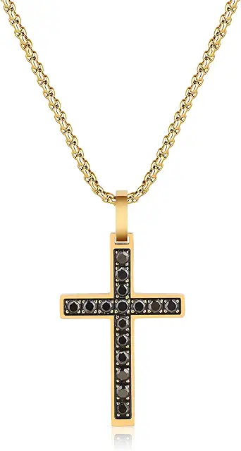 Men's Black Cubic Zirconia Cross Stainless Steel Necklace