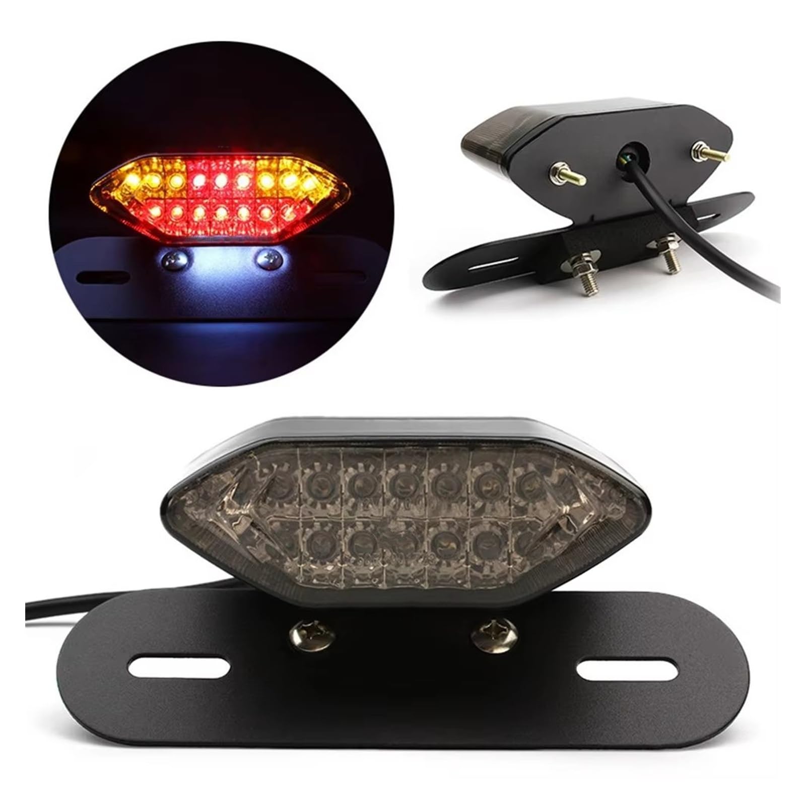 Moto luce freno targa lampada stop Luce targa universale per moto, base nera, indicatore di direzione, coda freno