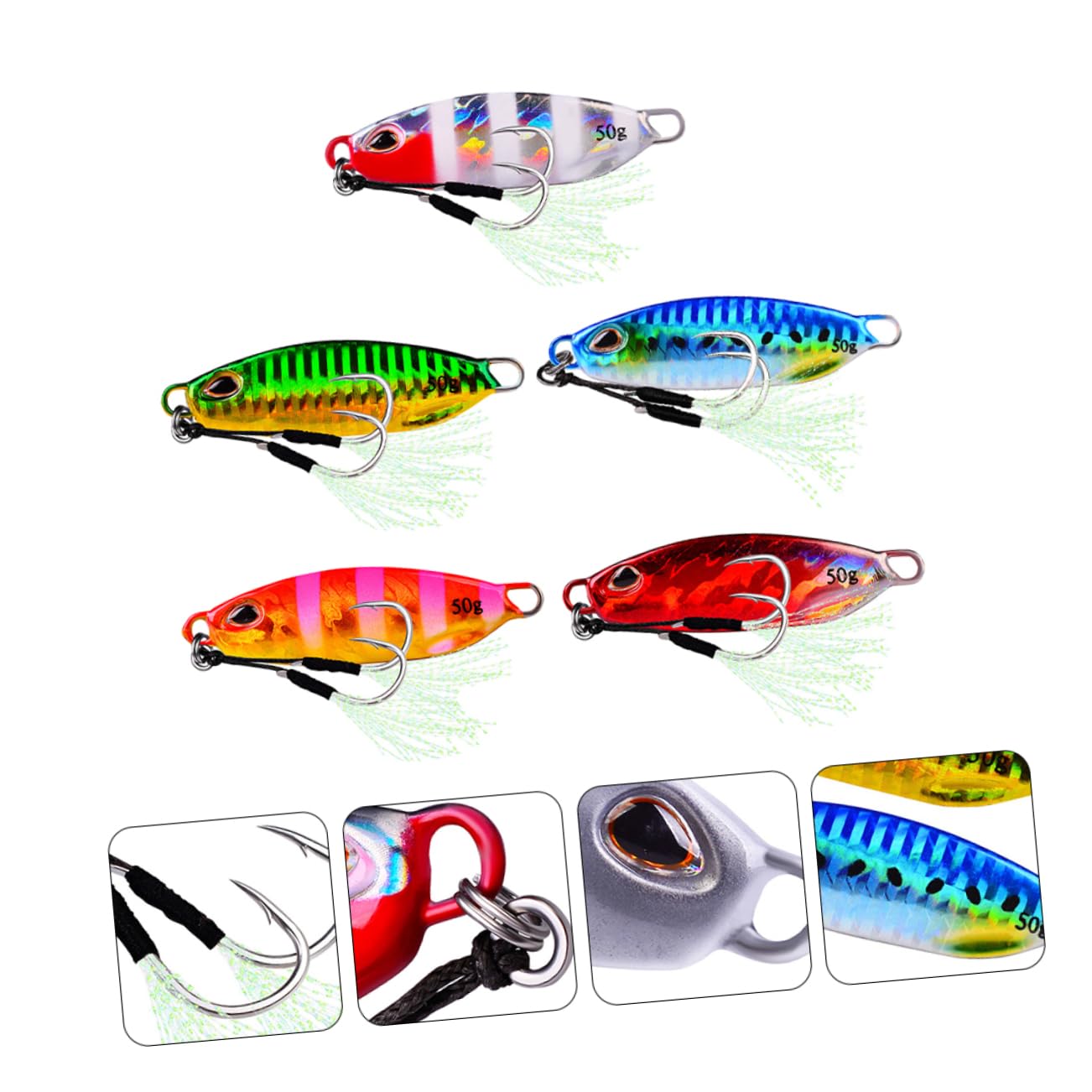 Toyvian Esche Metalliche a Forma di Pesce 5 Pezzi per Pesca All'aperto | Design Riflettente, Riutilizzabili e Resistenti All'usura, Sistema di Trasferimento della Gravità, Set da 5