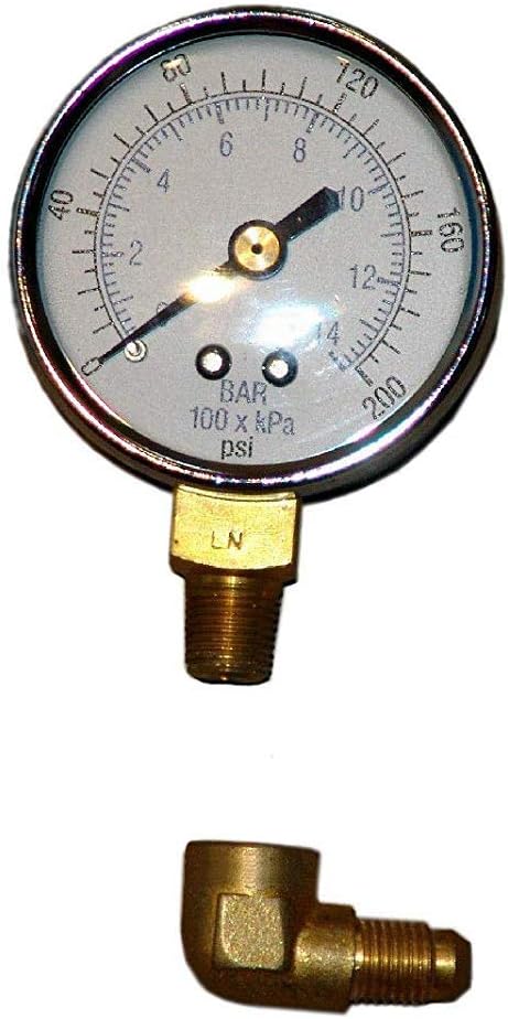 Oil Burner Pressure Test Gauge 200 psi / 1400 kPa with 90° Elbow Adaptor Fits NPT Pumps SAE Oil Mini-lines on Burners