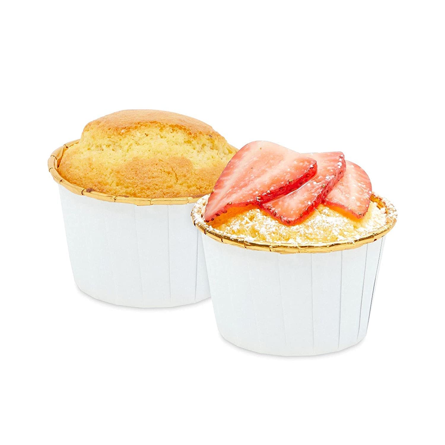 Adaamya® - 50 Pcs - Gold Color (Inner Finish) & White (Outer) Expandable Muffin Cup Cake Liners Paper Mould