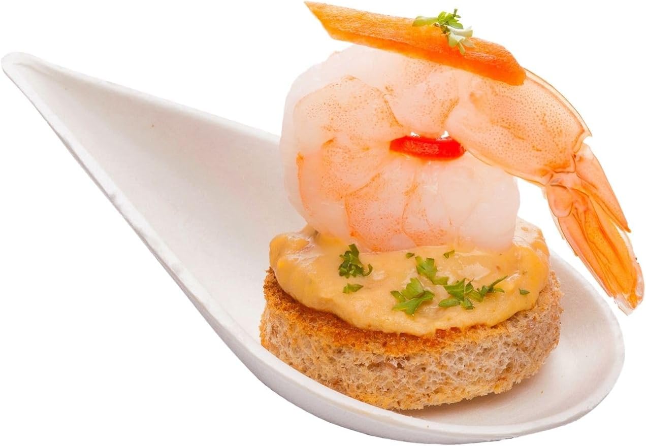 Restaurantware Pulp Tek 3.1 Inch Tasting Plates 100 Egg Shaped Disposable Appetizer Dishes - Easy To Hold Premium White Bagasse Mini Tasting Dishes Grease Resistant For Appetizers