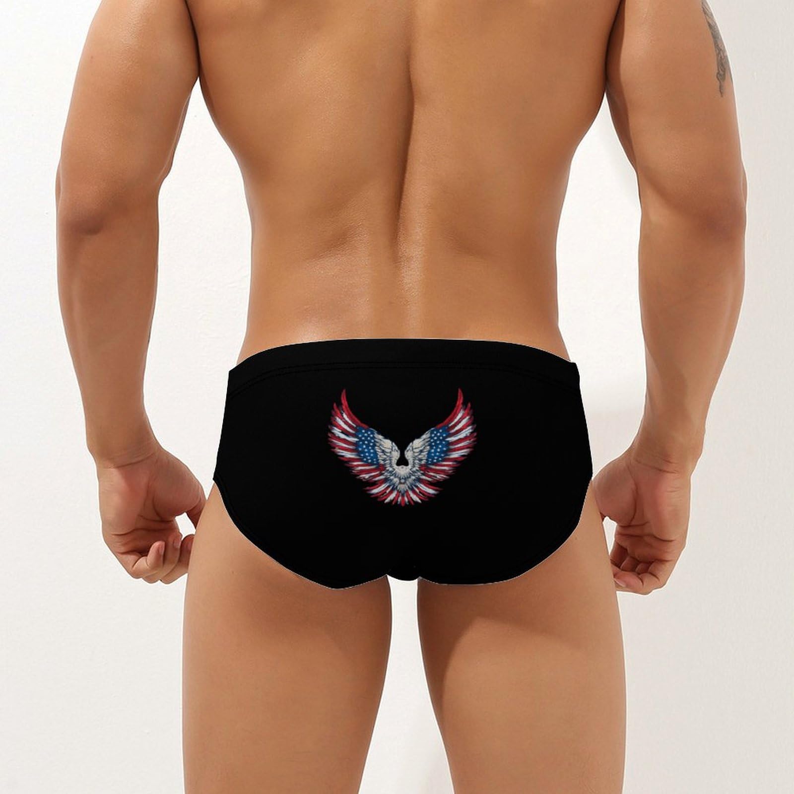 American Flag Angel Wings Mens Swim Briefs Quick Dry Swim Trunk Bikini Underwear Swimsuit M