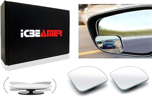 ICBEAMER Espejo retrovisor convexo convexo de seguridad, 2 piezas en forma de ventilador, diseño giratorio de 360 grados, espejo lateral de