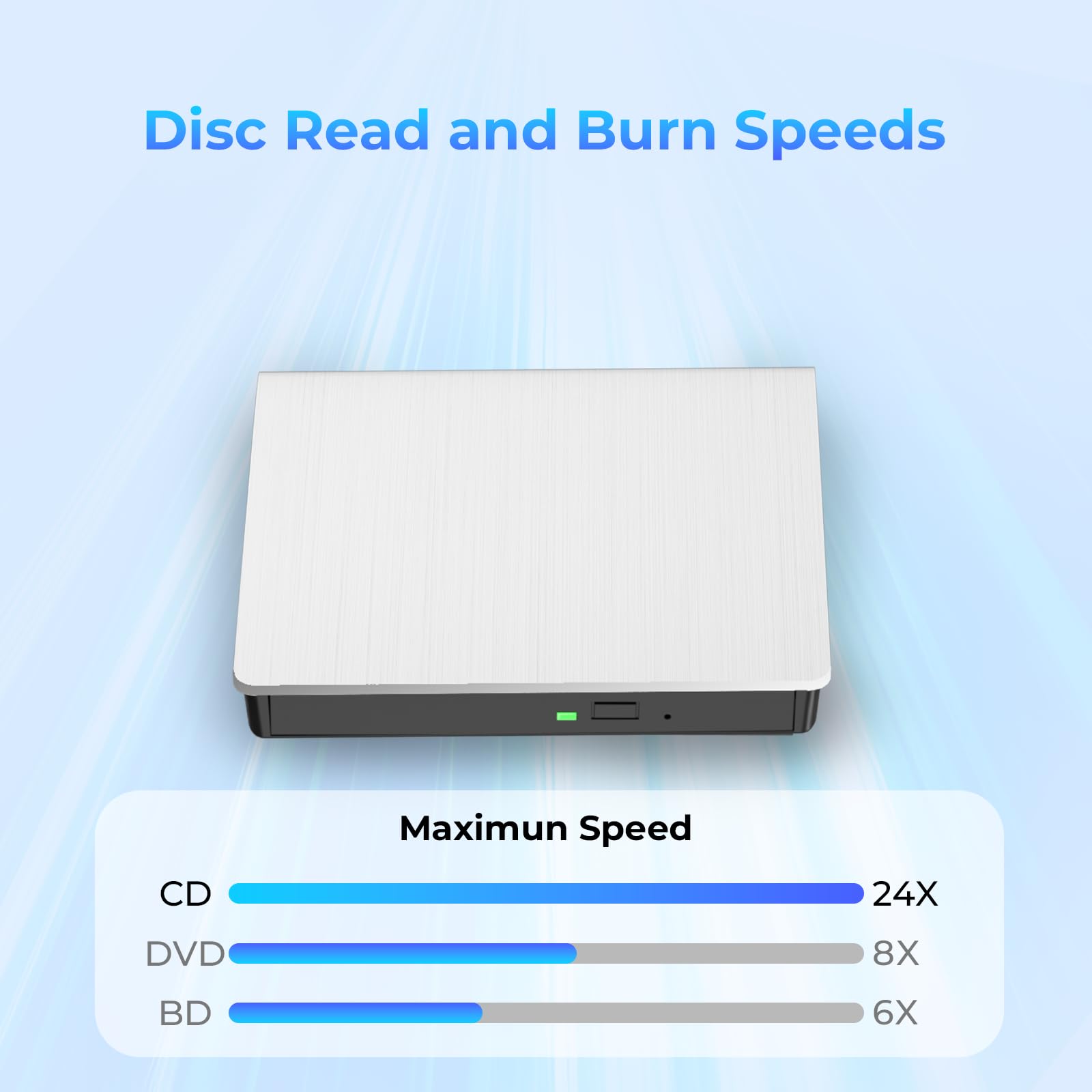 Yaeonku Lecteur Blu-ray externe blanc, prend en charge les disques Blu-ray 50 G de lecture/écriture, graveur Blu-ray 3D portable avec USB 3.0 et Type-C, convient pour Windows XP/7/8/10/11 MacOS pour
