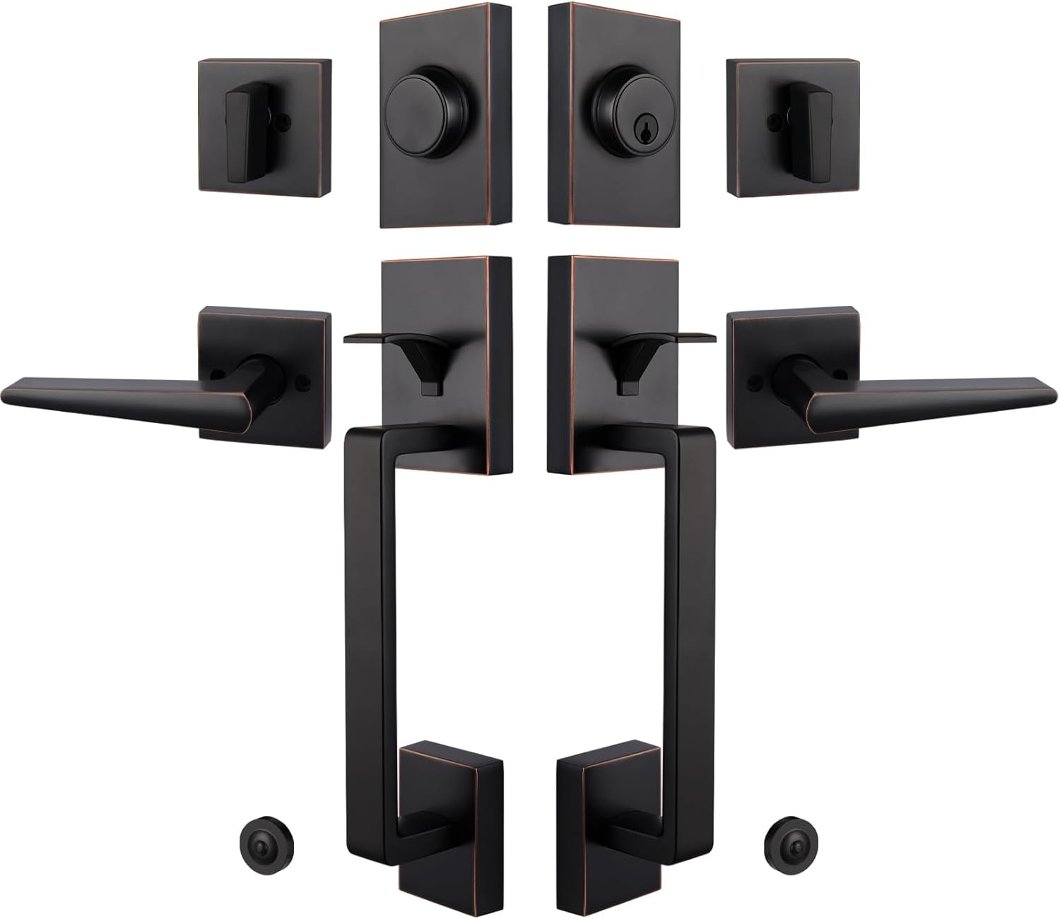 Oil Rubbed Bronze Double French Door Handle Set for Front Door, Exterior Door Lock Set with Deadbolt&Lever, Lower Half Grip, Left&Right Handed