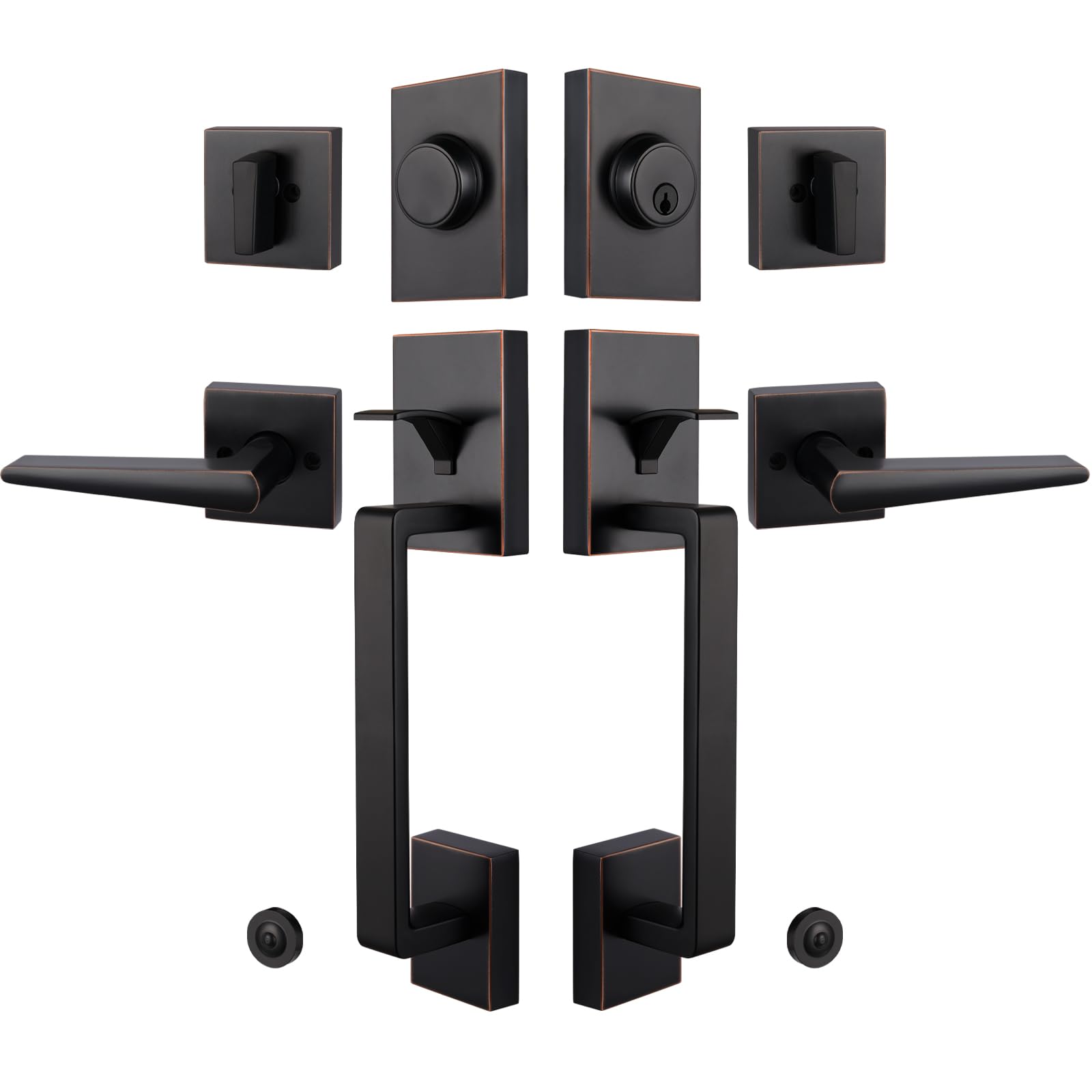 HISAFE Oil Rubbed Bronze Double French Door Handle Set for Front