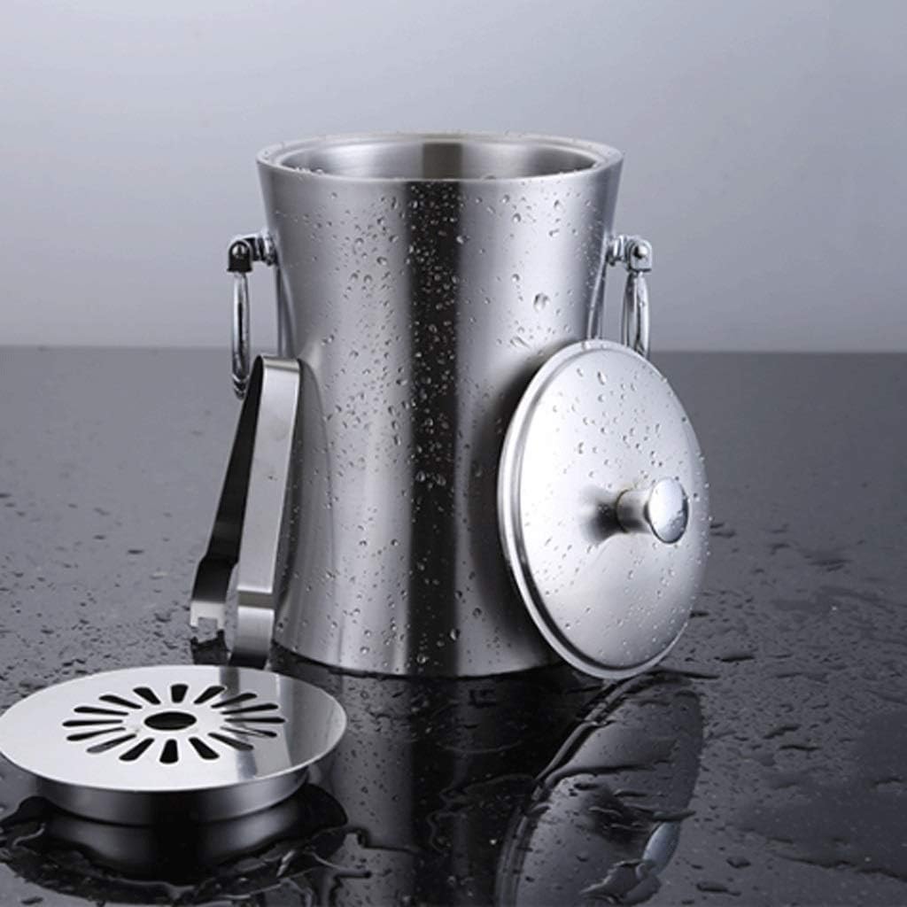 Ice Bucket Insulated Stainless Steel Double Layer Ice Bucket with Lid for Beer Wine Cooler