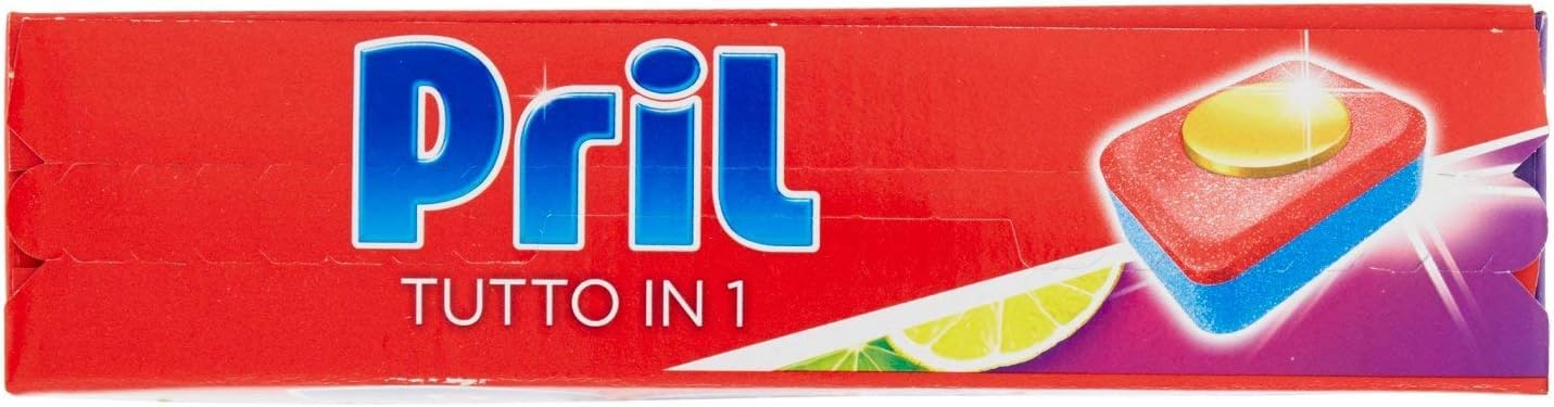 Pril - Detergente completo todo en 1 limón y lima, pastillas para lavavajillas, detergente completo ya a 40°, 8 acciones, 7 x 26 pastillas + Polpa italiana Gourmet 400 g