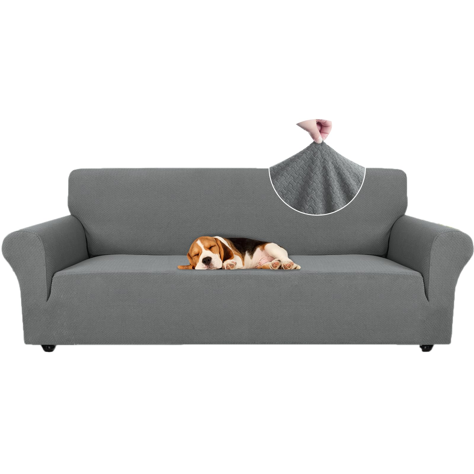 Ystyle Sofa Cover, 4 Seater Adjustable Sofa Covers with Armrests, Thick Sofa Cover, Anti Cats, Dogs and Pets, Modern Sofa Cover, Stain Resistant, Washable, Light Grey Global Recycled Standard Global Recycled Standard Global Recycled Standard