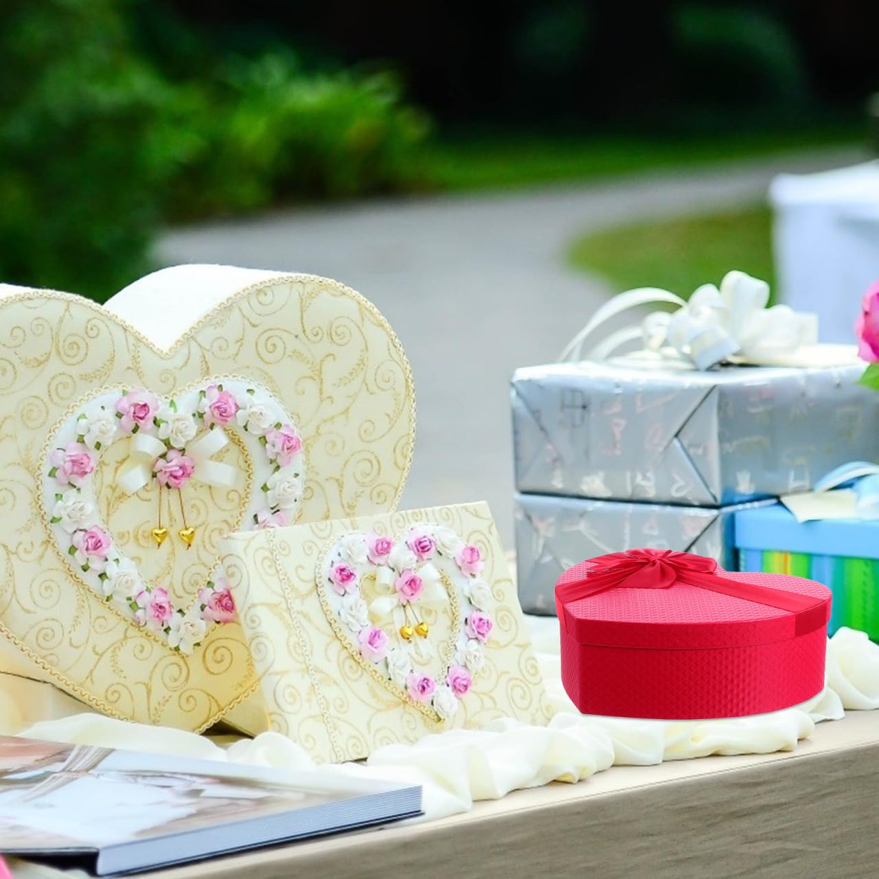 BESTonZON Herzförmige Geschenkbox Aus Karton Mit Deckel Herzförmige, Hochzeit Herz Geschenk Boxen Band Behandeln Box, Blumenboxen Pralinen Süßigkeiten Süßigkeitenbehälter Geschenkbox Für Blumenstrauß