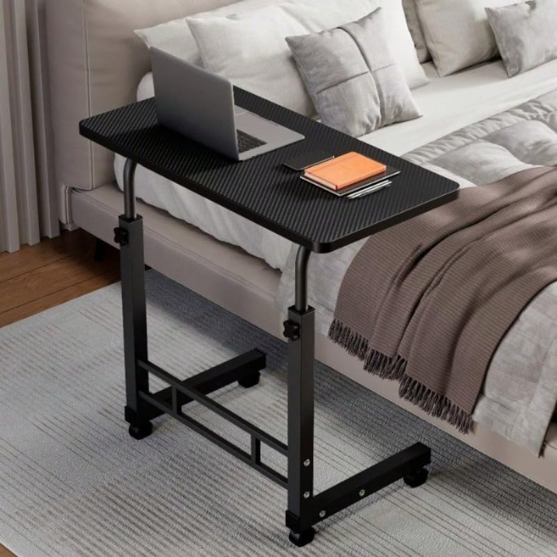 Adjustable Height Mobile Computer Desk with Wheels - Portable Laptop Rolling Cart for Bedside Sofa Dorm Room Locking — view 6