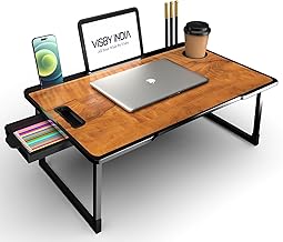 VISBY INDIA Foldable Wooden Mini Laptop Table for Bed,Study Table with Drawer,Tablet/Mobile Holder for Kids&Adults->> (Wood -C)